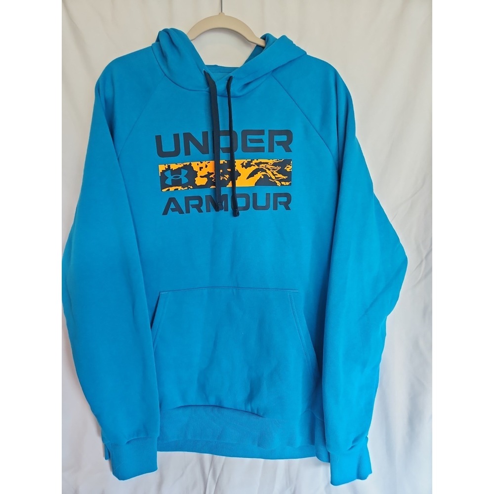 Under Armour Mens L Blue Loose Hoodie Pullover Graphic Sweatshirt